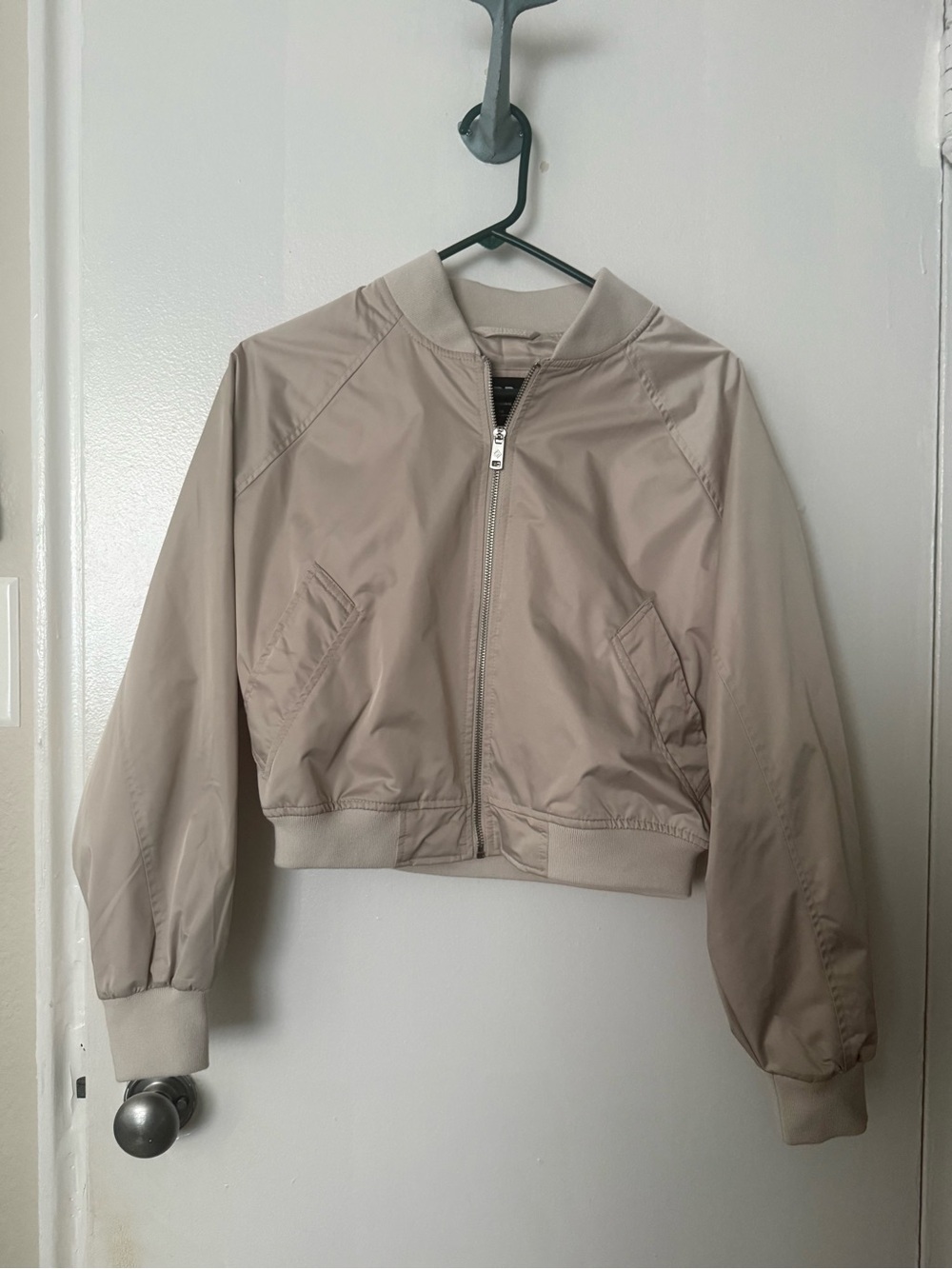 Neutral Taupe Crop Bomber Jacket - Lightweight Everyday Layer from Abercrombie!